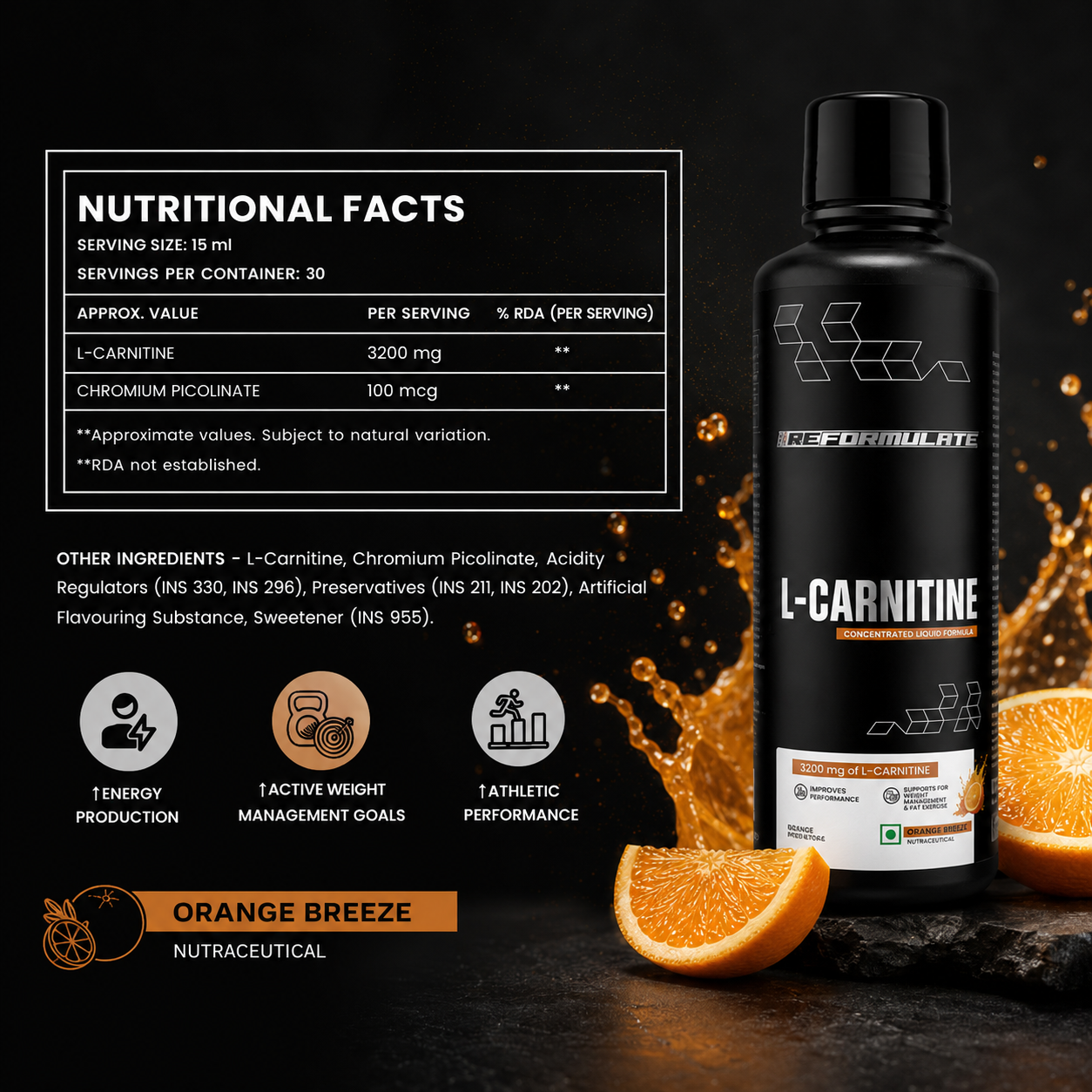 L-CARNITINE | 3200 mg Liquid | Orange Breeze