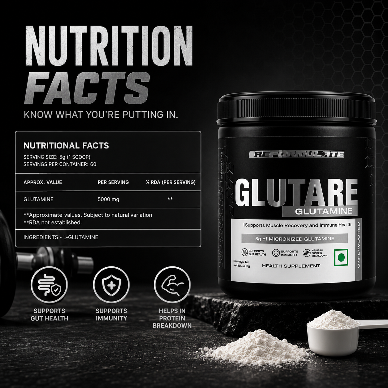GLUTARE | Glutamine | 300g