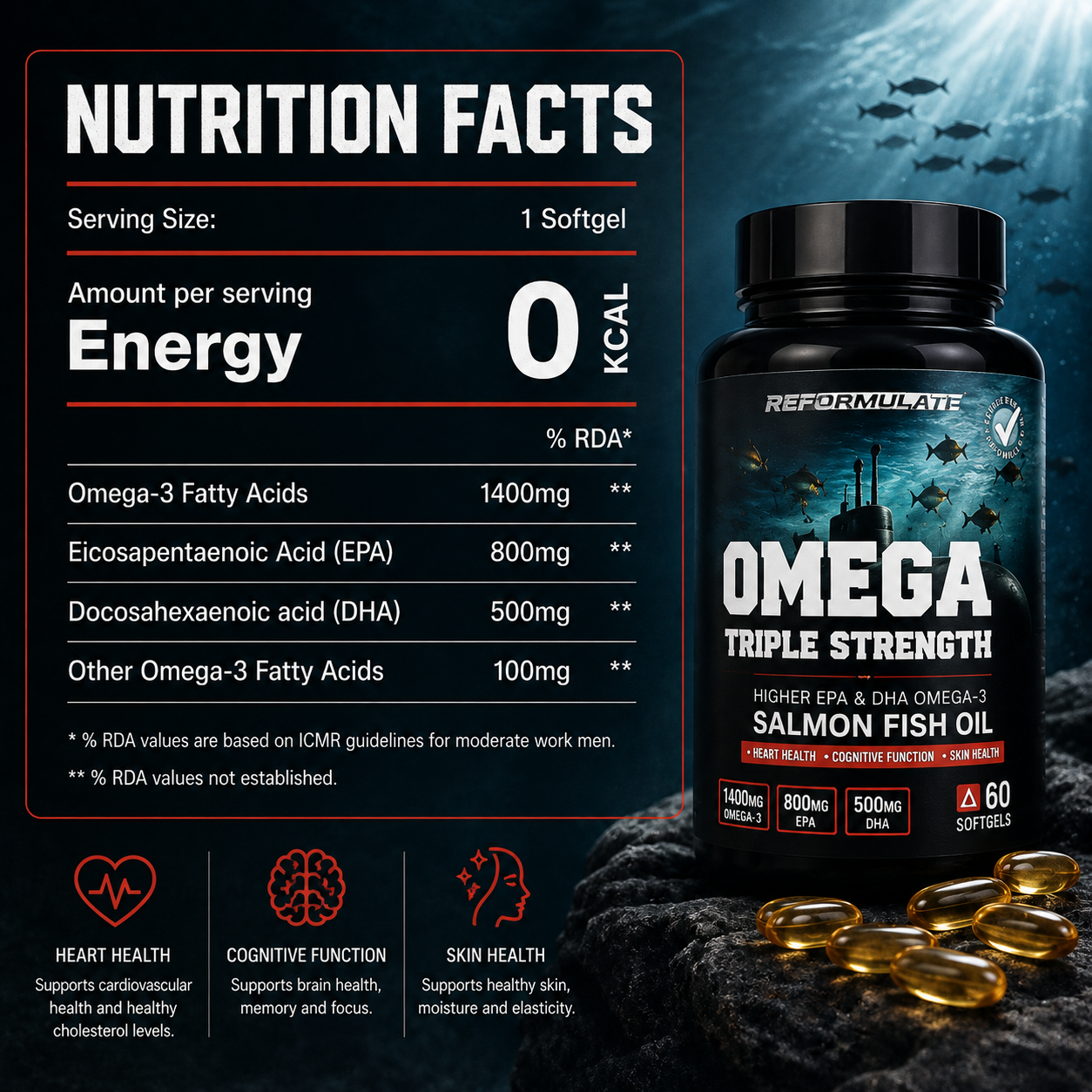 3x Strength Omega 3 | Fish Oil |  1400 mg