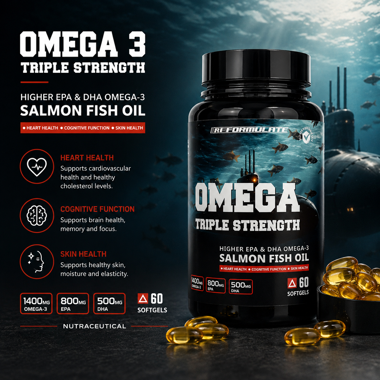 3x Strength Omega 3 | Fish Oil |  1400 mg